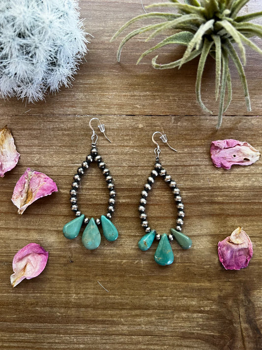 Turquoise Drop & Navajo Pearl Earrings