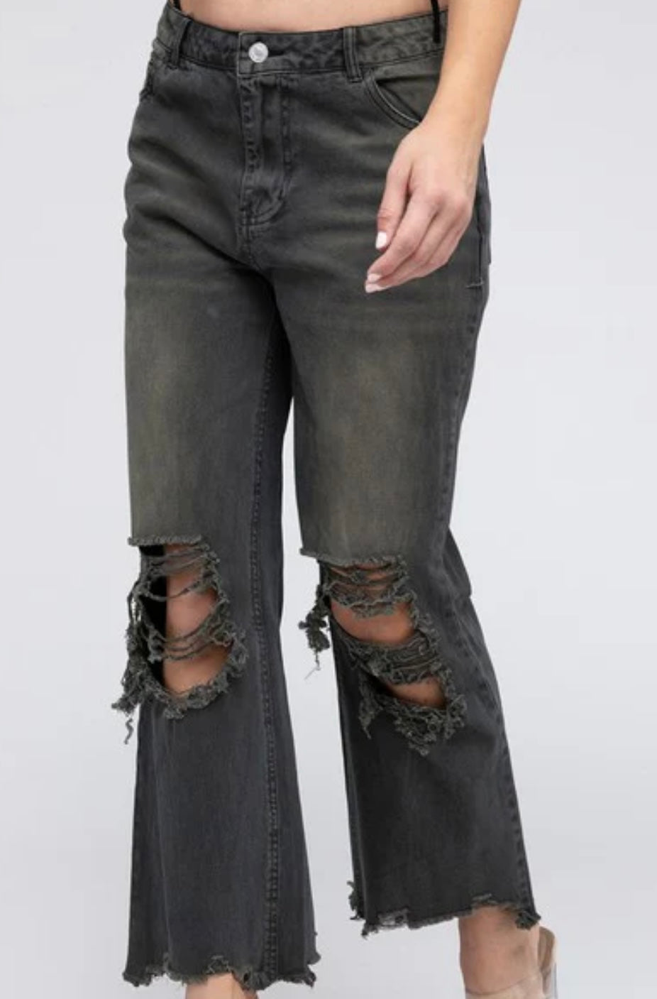 Charcoal Distressed Cropped