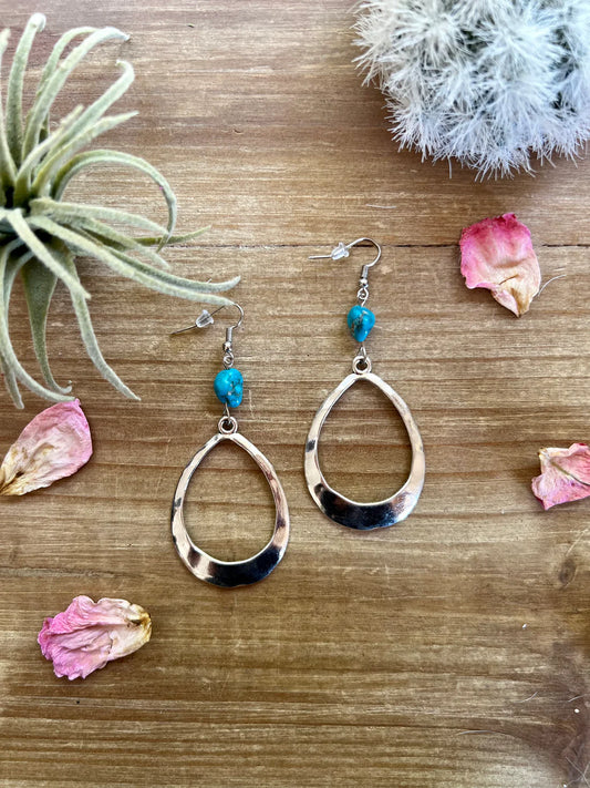 Green Turquoise and Silver Drops dangles